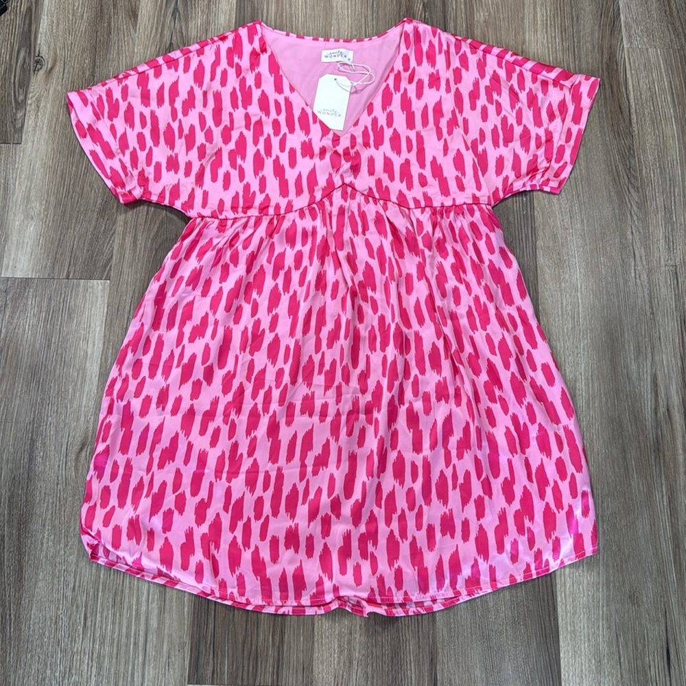 Emily Wonder Pink Abstract Babydoll Dress S | NWT Oversized Lined Feminine‎ - Picture 2 of 9